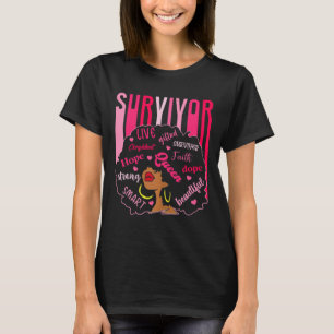 Survivor Black Women Breast Cancer Awareness Black T-shirt