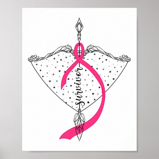 Survivor Bow Arrow Warrior Hope Pink Ribbon Breast Poster (Voorkant)