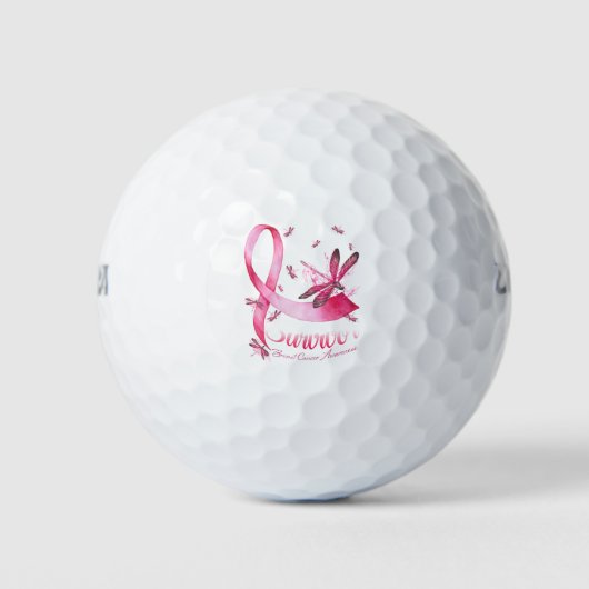 Survivor Dragonfly roze ribbon Breast Cancer Golfballen (Voorkant)