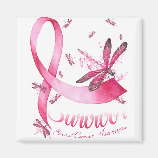 Survivor Dragonfly roze ribbon Breast Cancer Magneet (Voorkant)