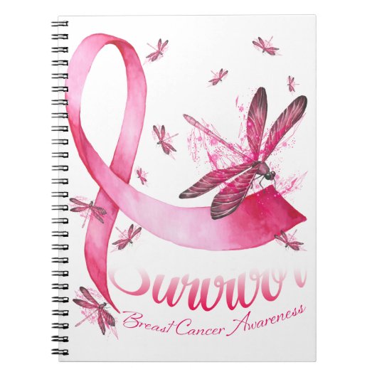 Survivor Dragonfly roze ribbon Breast Cancer Notitieboek (Voorkant)