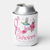 Survivor Hummingbird Ribbon Breast Cancer Blikjeskoeler (Blikje Voorkant)