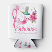 Survivor Hummingbird Ribbon Breast Cancer Blikjeskoeler (Voorkant)