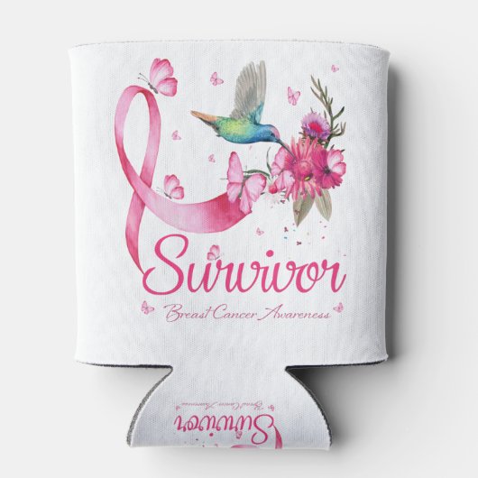 Survivor Hummingbird Ribbon Breast Cancer Blikjeskoeler (Achterkant)