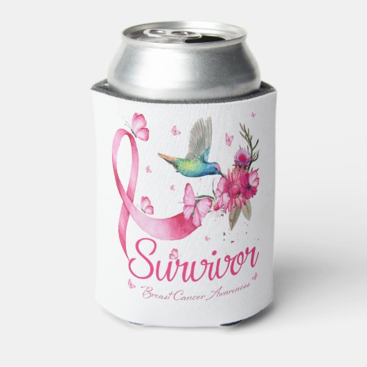 Survivor Hummingbird Ribbon Breast Cancer Blikjeskoeler (Blikje Achterkant)