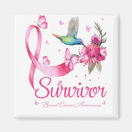 Survivor Hummingbird Ribbon Breast Cancer Magneet (Voorkant)
