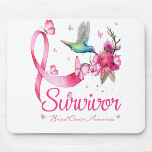 Survivor Hummingbird Ribbon Breast Cancer Muismat