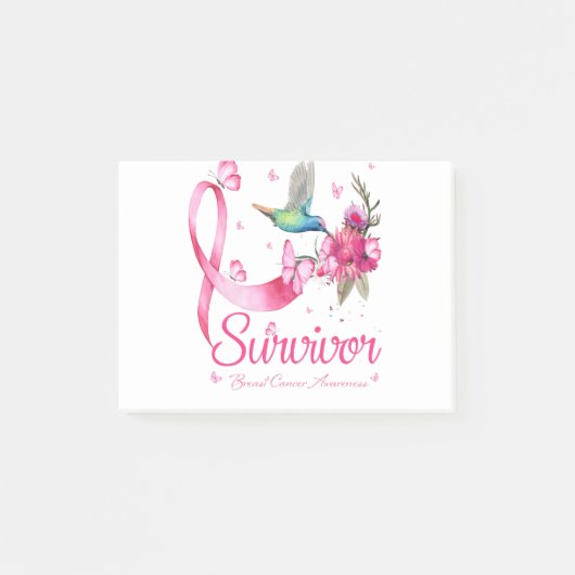 Survivor Hummingbird Ribbon Breast Cancer Post-it® Notes (Voorkant)