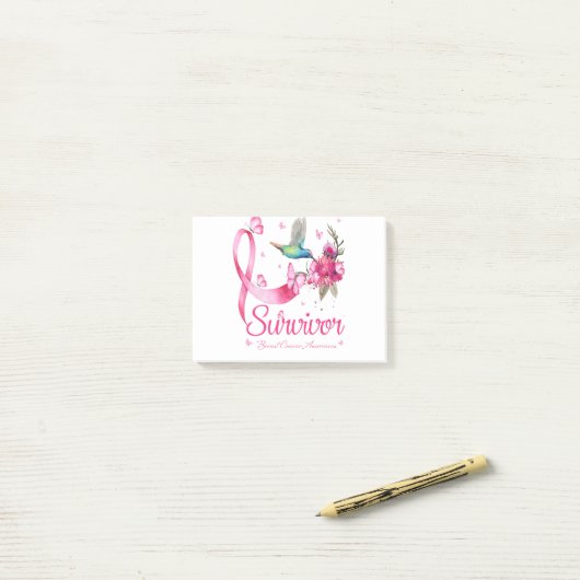Survivor Hummingbird Ribbon Breast Cancer Post-it® Notes (Op bureau)