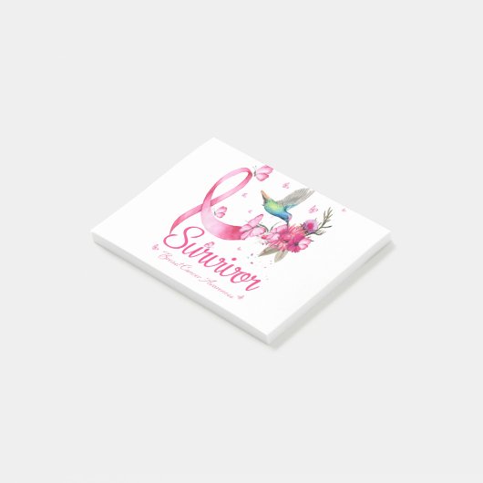 Survivor Hummingbird Ribbon Breast Cancer Post-it® Notes (Schuin)