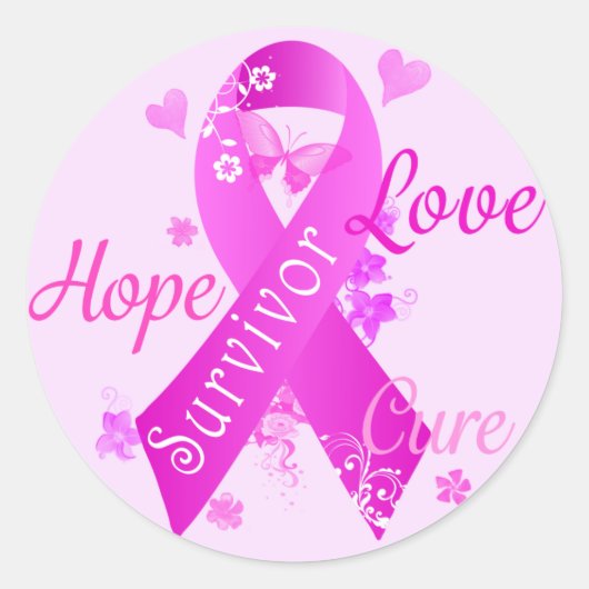 Survivor Love Hope Cure Ronde Sticker (Voorkant)