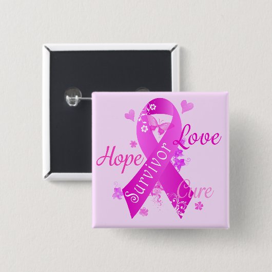 Survivor Love Hope Cure Vierkante Button 5,1 Cm (Voorkant /achterkant)
