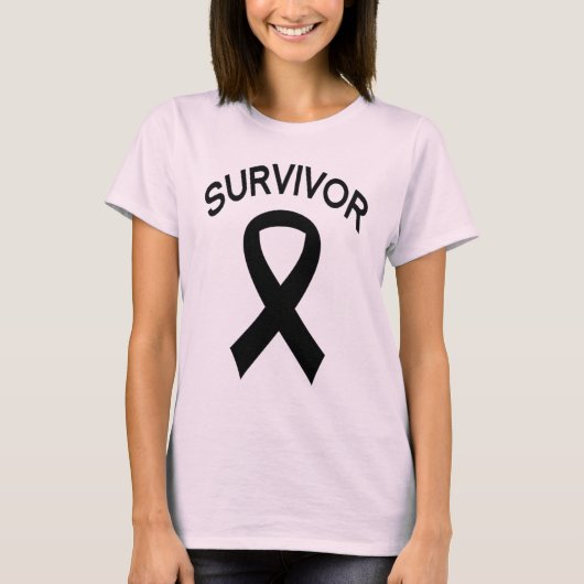 Survivor Melanoma Cancer Black Ribbon t-shirt (Voorkant)