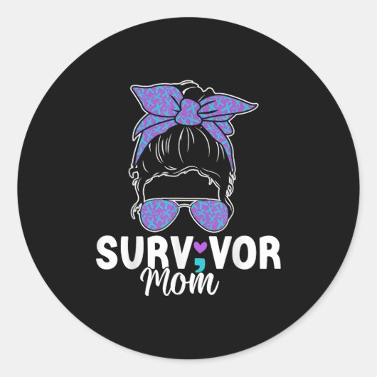 Survivor Mom - Semicolon Suicide Prevention Awaren Ronde Sticker (Voorkant)
