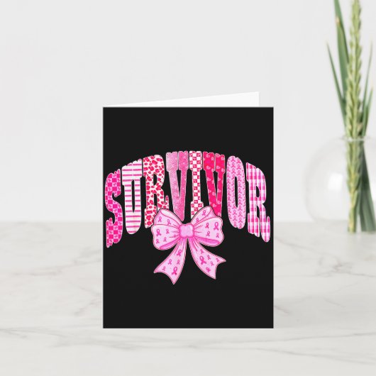Survivor Nk Ribbon Coquette Bow Breast Cancer Awar Kaart (Voorkant)