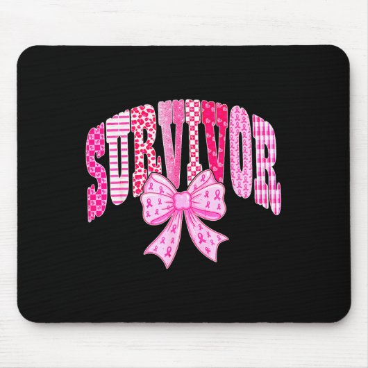 Survivor Nk Ribbon Coquette Bow Breast Cancer Awar Muismat (Voorkant)