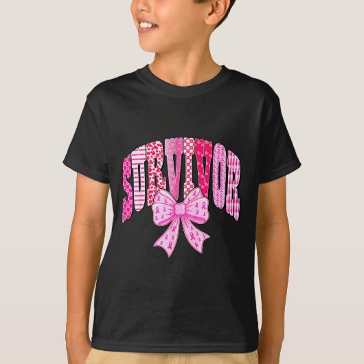 Survivor Nk Ribbon Coquette Bow Breast Cancer Awar T-shirt (Voorkant)