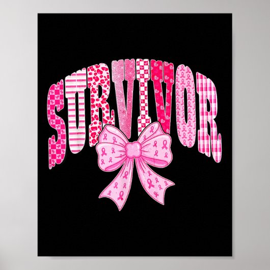Survivor Pink Ribbon Coquette Bow Breast Cancer Aw Poster (Voorkant)