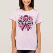 Survivor Pink Ribbon Vrouwen Borstkanker T-shirt (Voorkant)