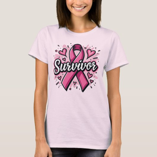 Survivor Pink Ribbon Vrouwen Borstkanker T-shirt (Voorkant)