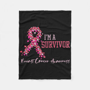 Survivor Pink Ribbons Hearts Breast Cancer Awarene Fleece Deken