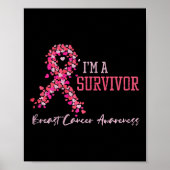 Survivor Pink Ribbons Hearts Breast Cancer Awarene Poster (Voorkant)