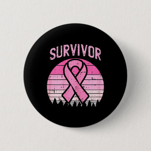 Survivor Retro Breast Cancer Roze Ribbon Bewusthei Ronde Button 5,7 Cm