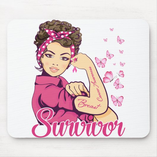 Survivor Rosie Riveter Breast Cancer Awareness Muismat (Voorkant)