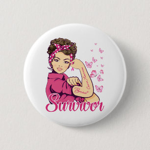 Survivor Rosie Riveter Breast Cancer Awareness Ronde Button 5,7 Cm
