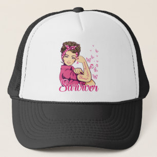 Survivor Rosie Riveter Breast Cancer Awareness Trucker Pet
