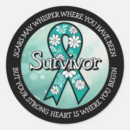 Survivor SA Teal Awareness Ribbon Ronde Sticker