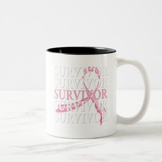 Survivor Whimsical Collage Breast Cancer Tweekleurige Koffiemok (Rechts)