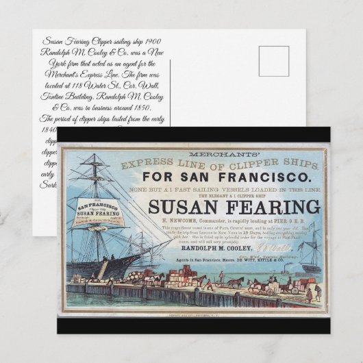 Susan Fearing Clipper zeilschip 1900 Briefkaart (Voorkant / Achterkant)