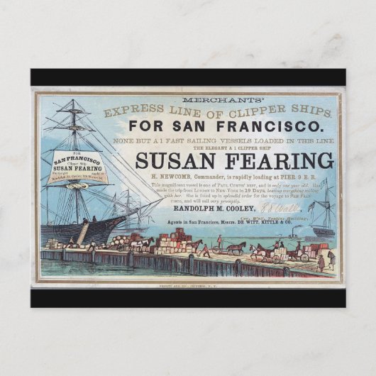 Susan Fearing Clipper zeilschip 1900 Briefkaart (Voorkant)