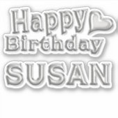 Susan Happy Birthday silver Aufkleber Sticker (Voorkant)