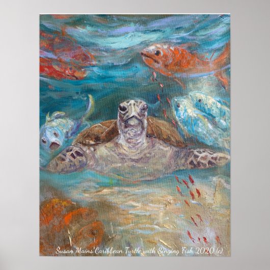 Susan Mains Turtle with Singing Fish Caribbean Poster (Voorkant)