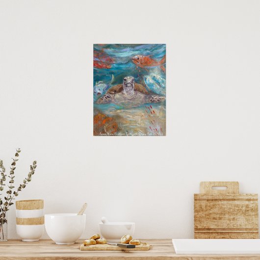 Susan Mains Turtle with Singing Fish Caribbean Poster (Keuken)