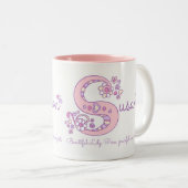 Susan-naam betekent hartbloem S-monogram-mok Tweekleurige Koffiemok (Voorkant rechts)