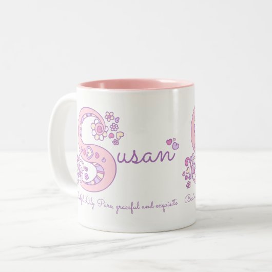 Susan-naam betekent hartbloem S-monogram-mok Tweekleurige Koffiemok (Voorkant links)