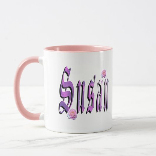 Susan, naam, Logo, roze combo koffie Mok. Mok (Links)