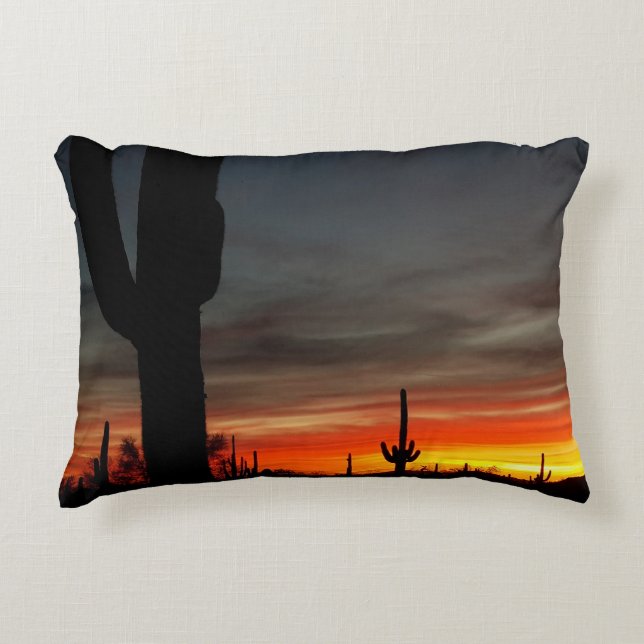 Suset in Arizona Sonoran Desert / Saguaro Cactus Accent Kussen (Voorkant)