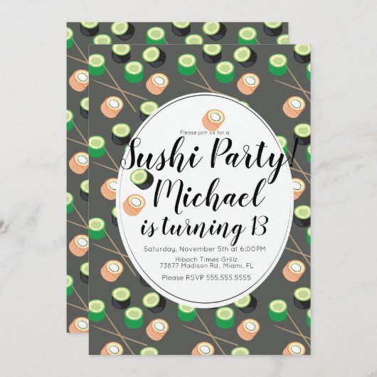 Sush Rolls Gray Birthday Hibachi Restaurant Kaart (Voorkant / Achterkant)