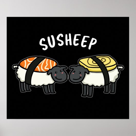 Susheep Funny Sushi Sheep Pun Dark BG Poster (Voorkant)