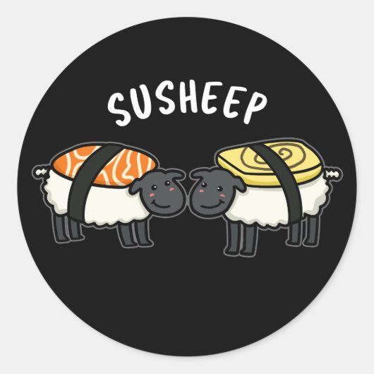 Susheep Funny Sushi Sheep Pun Dark BG Ronde Sticker (Voorkant)
