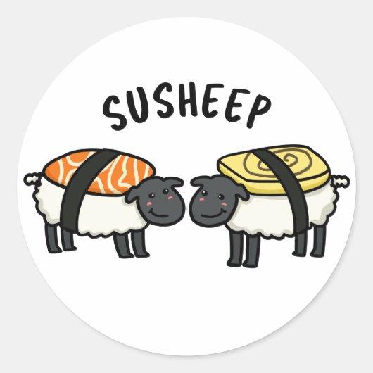 Susheep Funny Sushi Sheep Pun Ronde Sticker (Voorkant)
