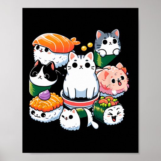 Sushi Anime Cat Sushi Lover Gift Poster (Voorkant)