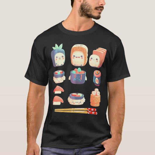 Sushi Anime Kawaii Japans voedsel Lover Otaku Mang T-shirt (Voorkant)