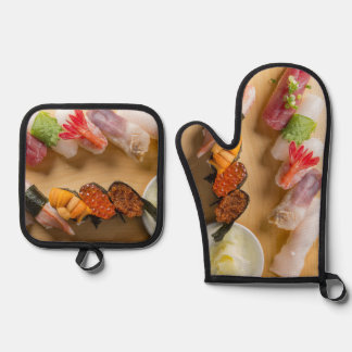 Sushi Arc Delight – Elegant Kitchen Duo Ovenwant & Pannenlap Set