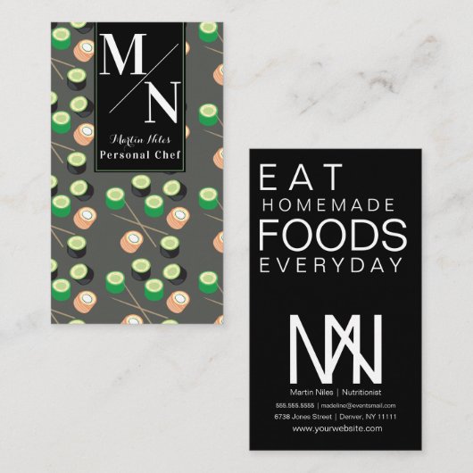 Sushi Asian Chef Cook Homemade Food Visitekaartje (Voorkant / Achterkant)