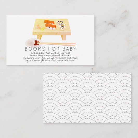 Sushi Baby shower Book Request Enclosure Card Informatiekaartje (Voorkant / Achterkant)